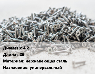 Шуруп 4.2х25 нержавеющая сталь универсальный, шт, 100 шт цена от 2.7 ₼ / кг, где купить, условия доставки в Баку и Бакинская области